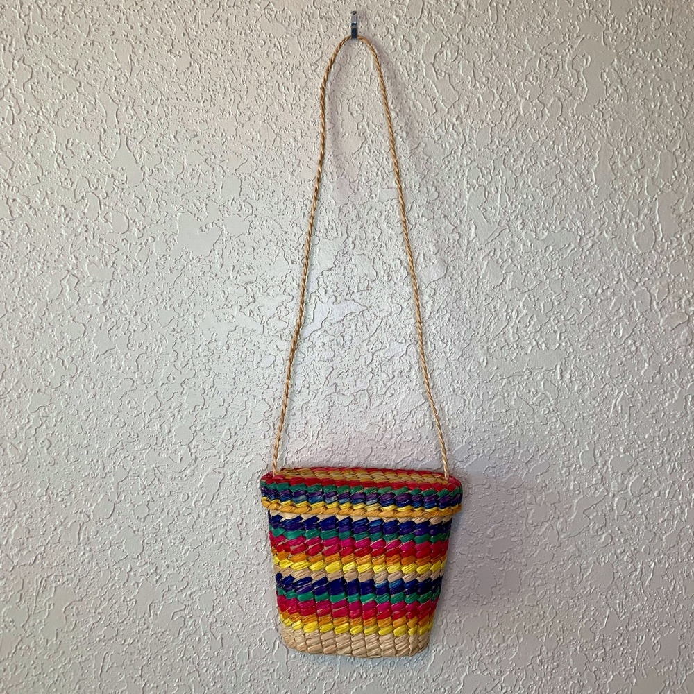 Vintage Mini Straw Multi-Color Shoulder Bag Bohemian Beach Summer